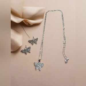 Silver Butterfly Necklace and Earring Set